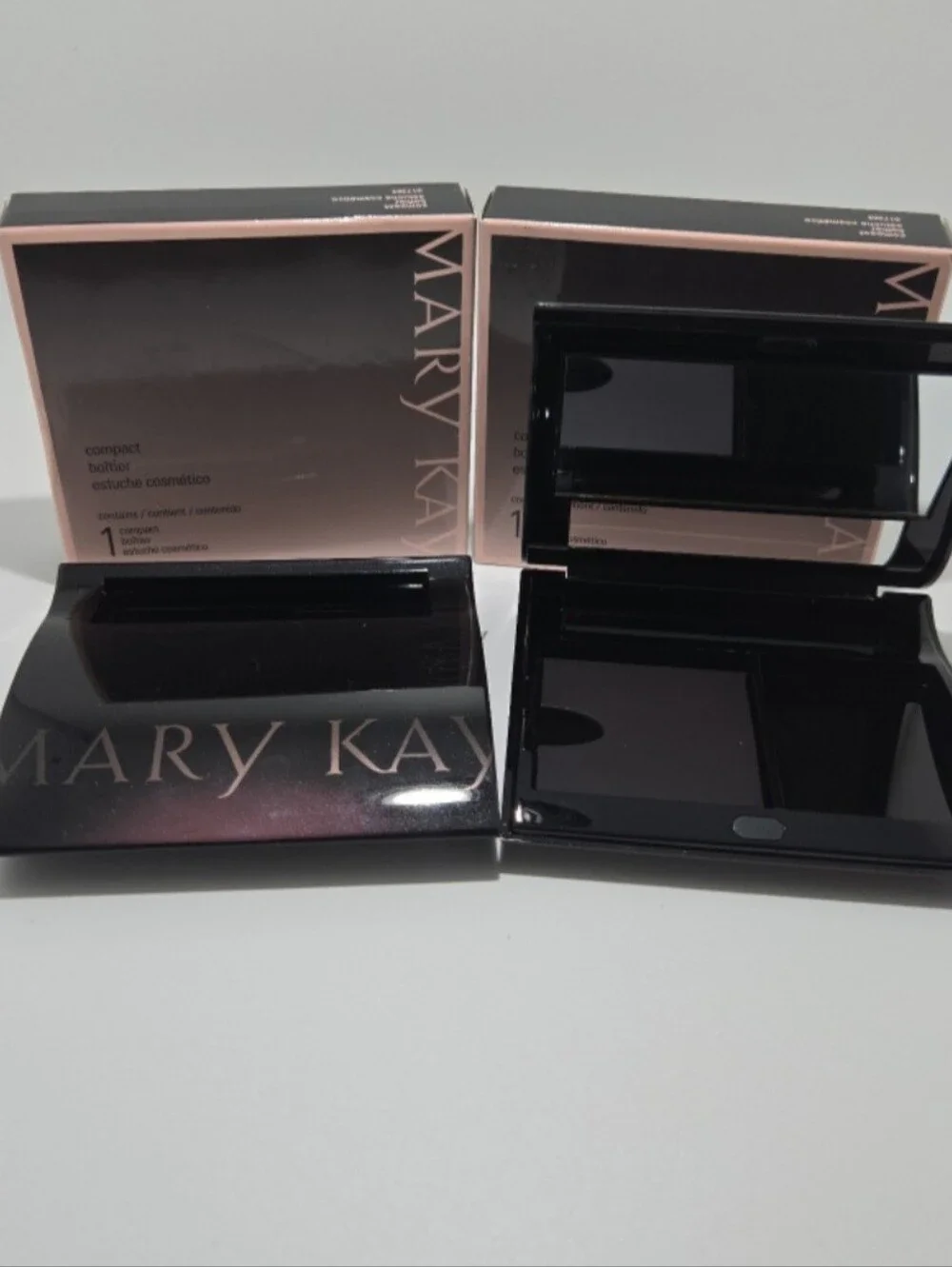 2 Mary Kay Glossy Black Compact Case with Mirror
